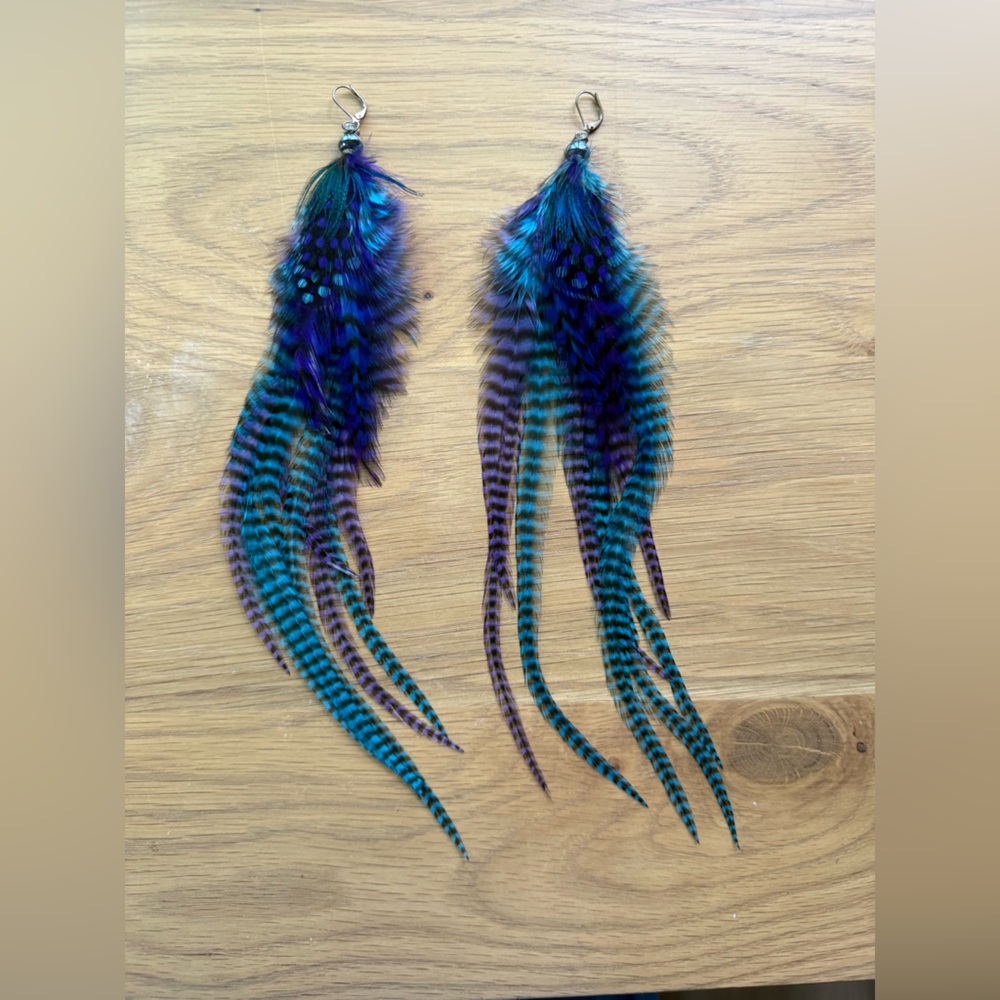Blue and Purple Feather Earrings